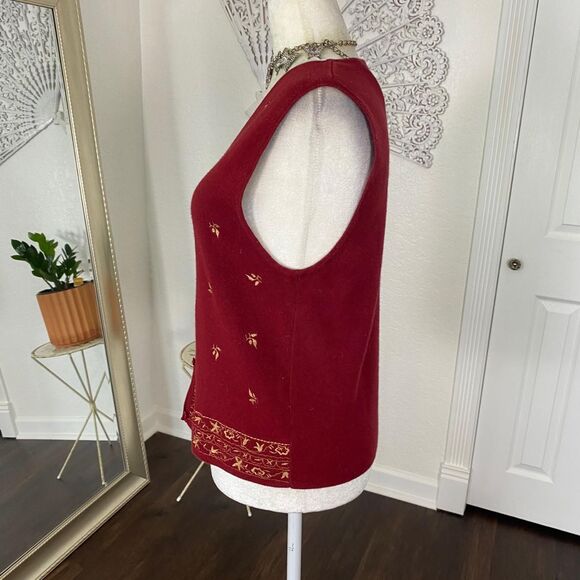 Ali Miles Nostalgia Vintage Fall Embroidered Cotton Burgundy Red Button Vest M - Picture 3 of 8
